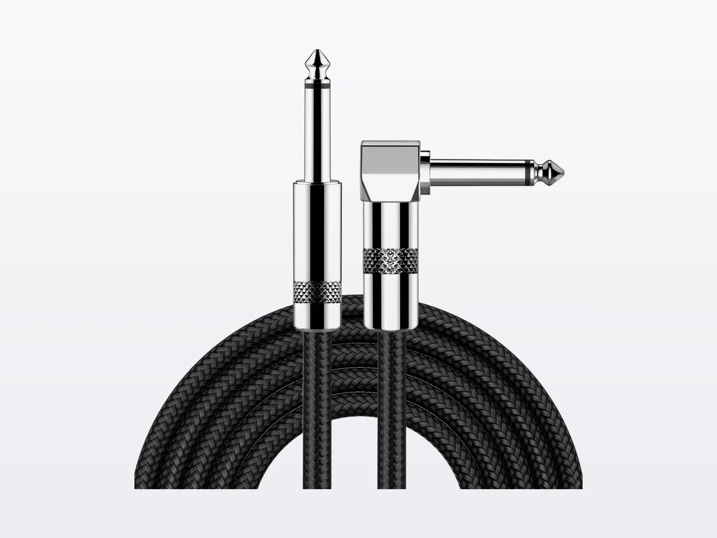 Coiled New Bee instrument cable with both plugs shown